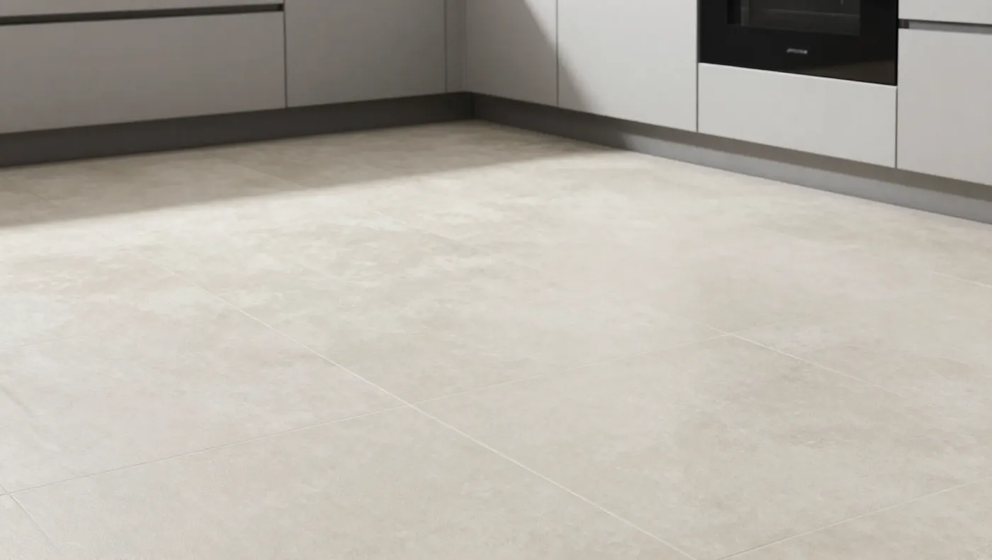 Water damage on kitchen tile floor — slab leak repair, Hemet CA